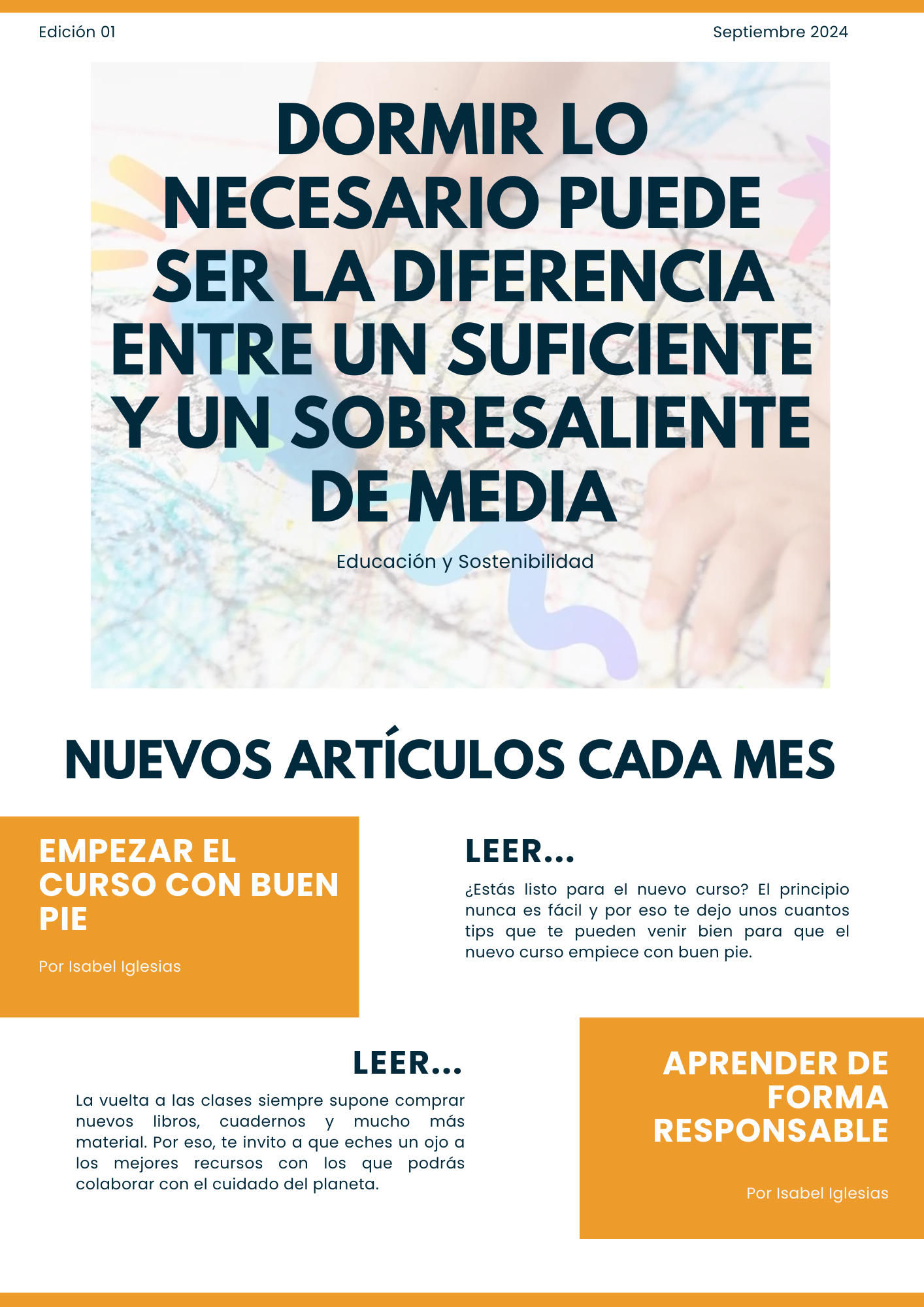 Primera pagina de Newsletter de la Vuelta al Cole.